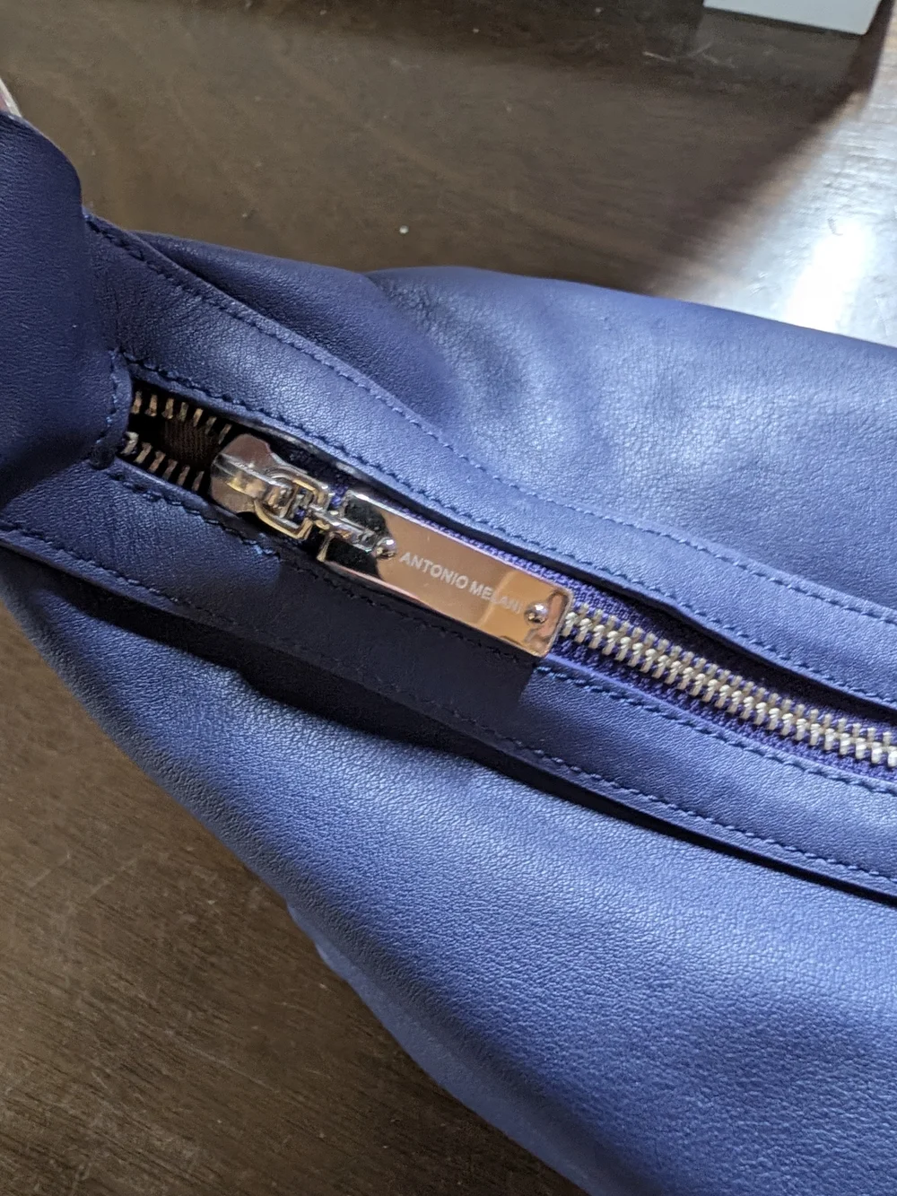 Antonio Melani Navy Blue Leather Slouchy Hobo Shoulder Bag Purse